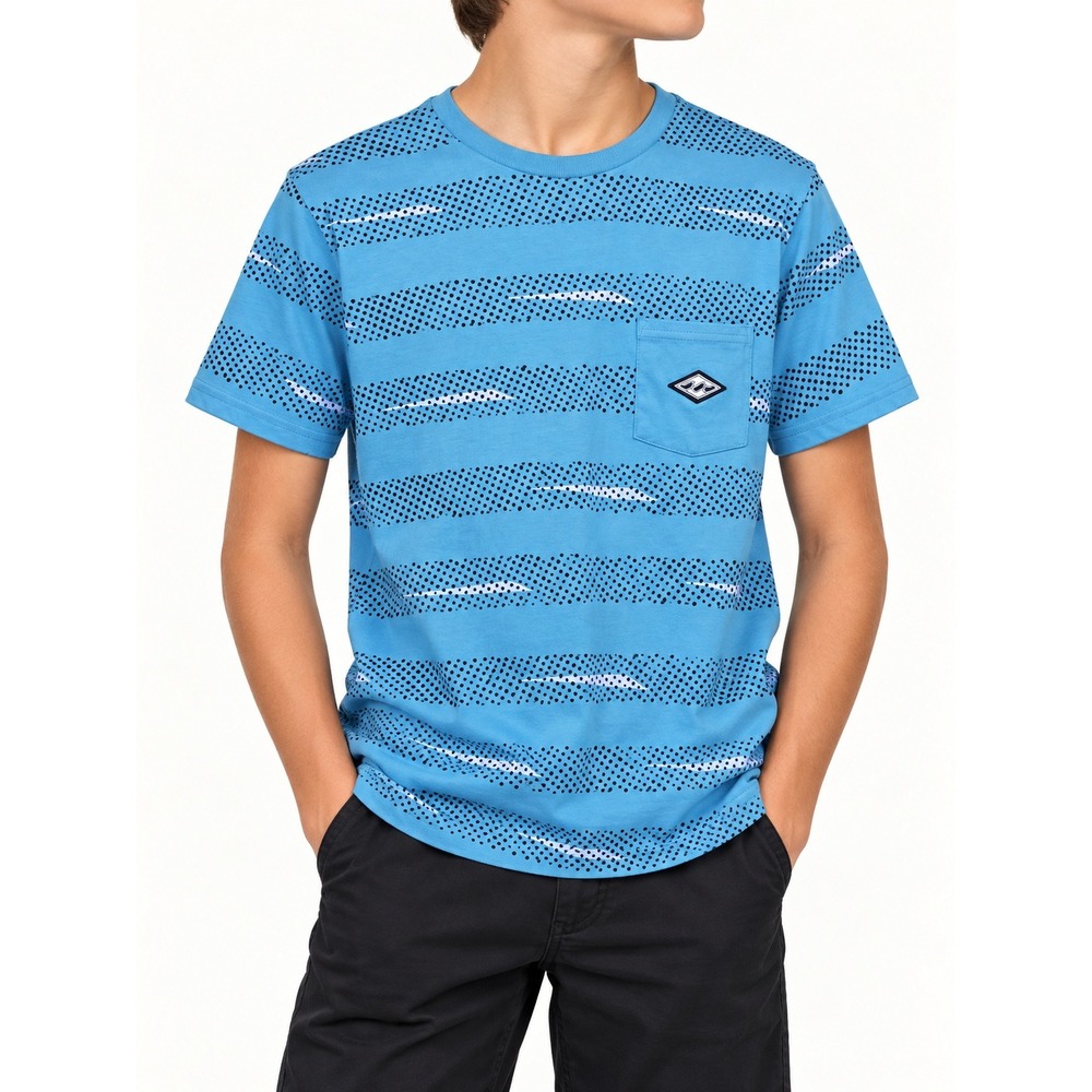 Billabong Boys XL Premium Blue Dotted Stripe Pocket Tee Surf Skate T-Shirt